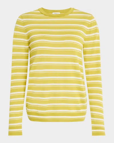 Lafayette 148 Striped Crewneck Silk-linen Sweater In Yellow