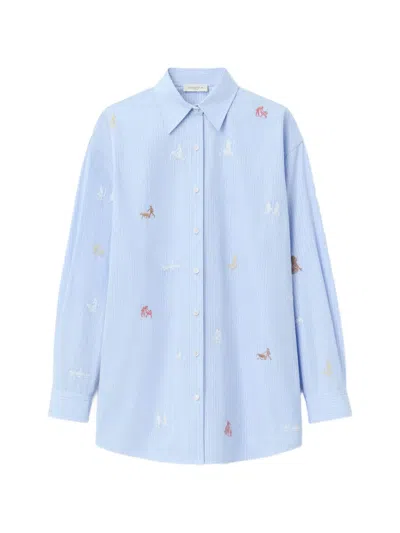 Lafayette 148 Striped Embroidered Shirt In Blue