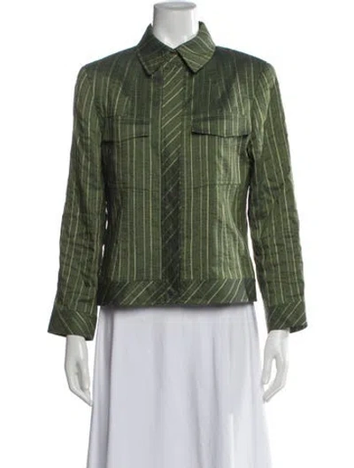 Pre-owned Lafayette 148 Striped Jacket In Green