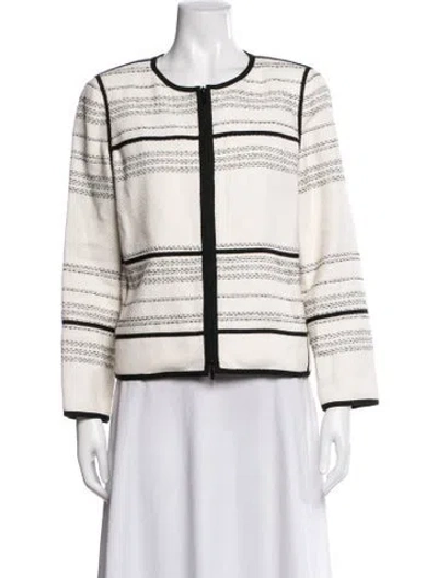 Pre-owned Lafayette 148 Striped Jacket In White