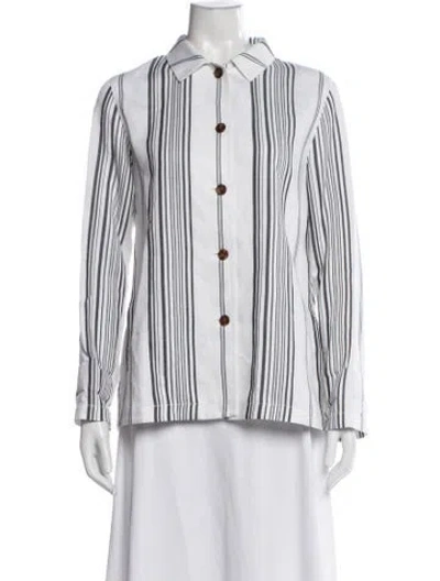 Pre-owned Lafayette 148 Striped Jacket In White