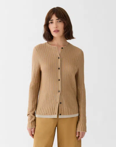 Lafayette 148 Striped Jacquard Cashmere Viscose Cardigan In Brown