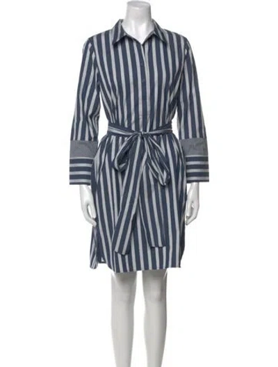 Pre-owned Lafayette 148 Striped Knee-length Dress In Blue