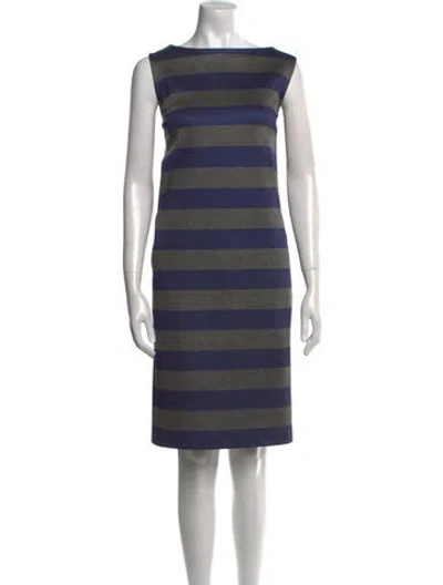 Pre-owned Lafayette 148 Striped Knee-length Dress In Blue