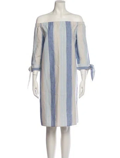 Pre-owned Lafayette 148 Striped Knee-length Dress In Blue