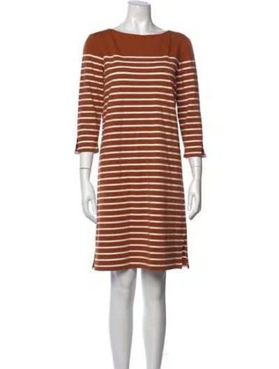 Pre-owned Lafayette 148 Striped Knee-length Dress In Brown