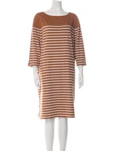Pre-owned Lafayette 148 Striped Knee-length Dress In Brown