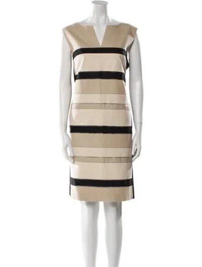 Pre-owned Lafayette 148 Striped Knee-length Dress In Neutral