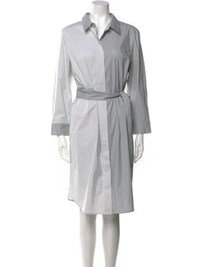 Pre-owned Lafayette 148 Striped Knee-length Dress In White