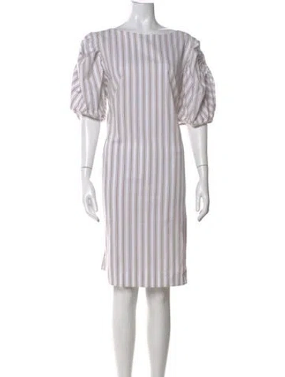 Pre-owned Lafayette 148 Striped Knee-length Dress In White