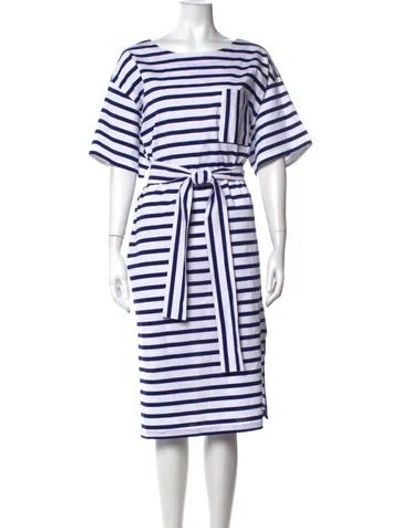 Pre-owned Lafayette 148 Striped Knee-length Dress In White