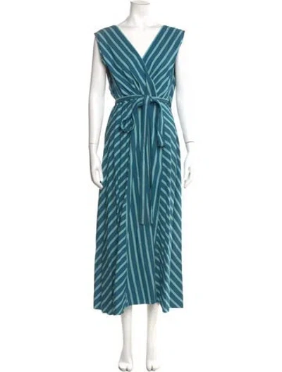 Pre-owned Lafayette 148 Striped Long Dress In Blue
