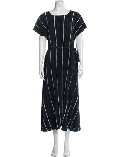 Pre-owned Lafayette 148 Striped Long Dress In Blue