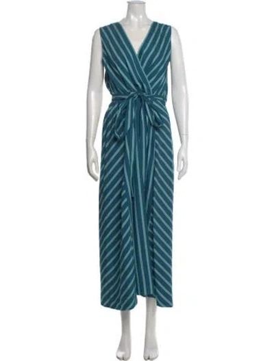 Pre-owned Lafayette 148 Striped Long Dress In Blue