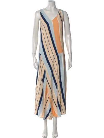 Pre-owned Lafayette 148 Striped Long Dress In Neutral