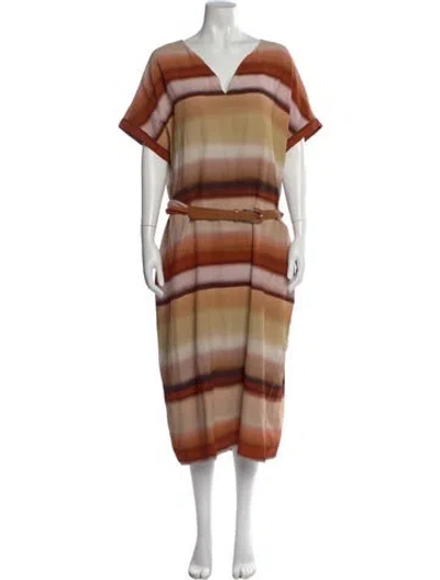 Pre-owned Lafayette 148 Striped Long Dress In Neutral