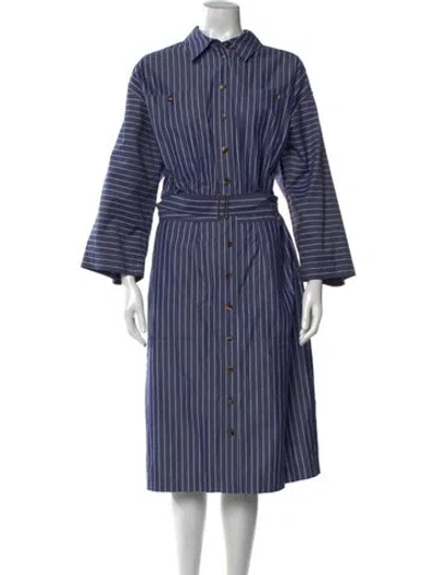 Pre-owned Lafayette 148 Striped Midi Length Dress In Blue