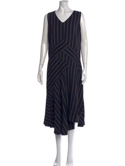 Pre-owned Lafayette 148 Striped Midi Length Dress In Blue