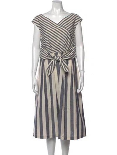 Pre-owned Lafayette 148 Striped Midi Length Dress In Grey