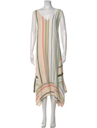 Pre-owned Lafayette 148 Striped Midi Length Dress In Neutral