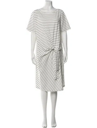 Pre-owned Lafayette 148 Striped Midi Length Dress In White