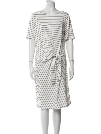 Pre-owned Lafayette 148 Striped Midi Length Dress In White