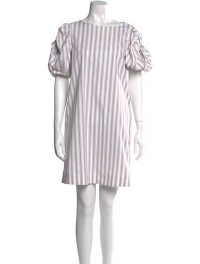 Pre-owned Lafayette 148 Striped Mini Dress In White