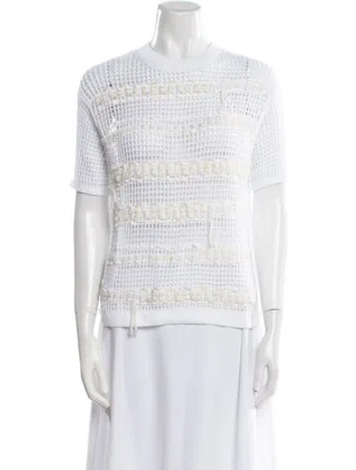 Pre-owned Lafayette 148 Striped Mock Neck Sweater In White