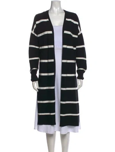 Pre-owned Lafayette 148 Striped Open Front Sweater In Black