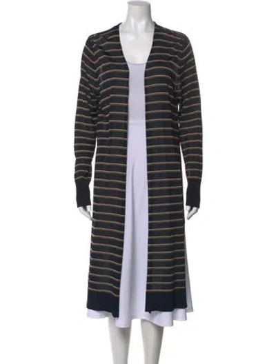 Pre-owned Lafayette 148 Striped Open Front Sweater In Blue