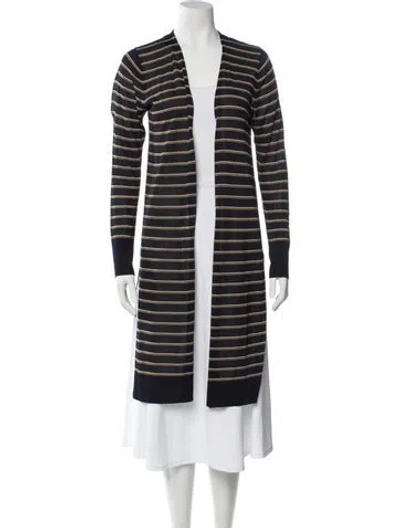Pre-owned Lafayette 148 Striped Open Front Sweater In Blue