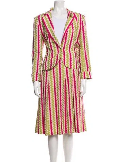 Pre-owned Lafayette 148 Striped Pleated Accents Skirt Set In Green