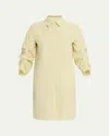 Lafayette 148 Striped Pleated-sleeve Midi Shirtdress