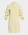 Lafayette 148 Striped Pleated-sleeve Midi Shirtdress In Chartreuse Multi