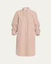 Lafayette 148 Striped Pleated-sleeve Midi Shirtdress In Copper Multi