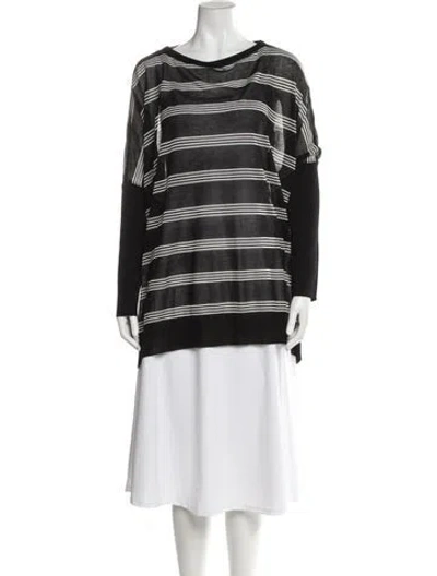 Pre-owned Lafayette 148 Striped Scoop Neck Sweater In Black