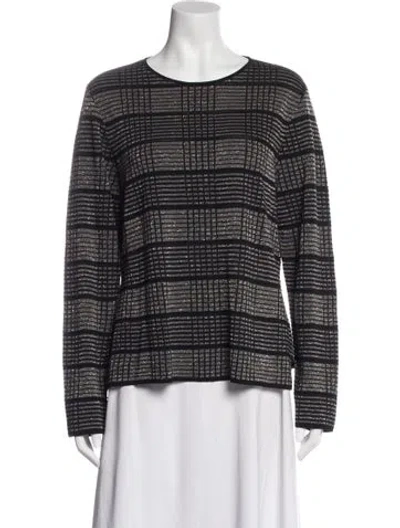 Pre-owned Lafayette 148 Striped Scoop Neck Sweater In Gray