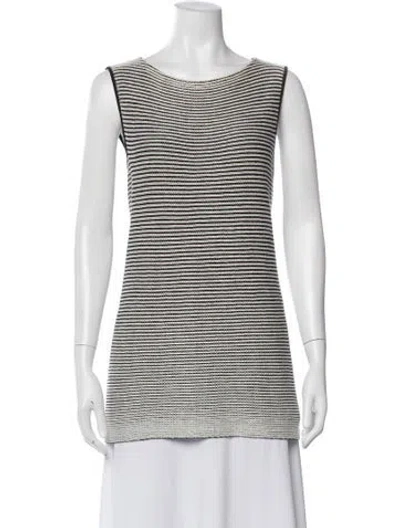 Pre-owned Lafayette 148 Striped Scoop Neck Sweater In Neutral