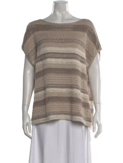 Pre-owned Lafayette 148 Striped Scoop Neck Sweater In Neutral