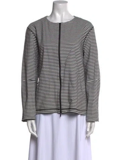 Pre-owned Lafayette 148 Striped Scoop Neck Sweater In White