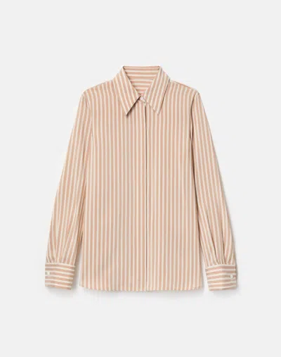 Lafayette 148 Striped Silk French Cuff Blouse In Orange