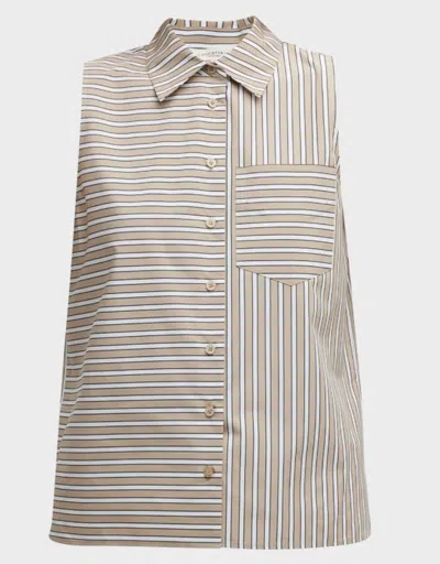 Lafayette 148 Striped Sleeveless Button-down Shirt In Oat Multi In White