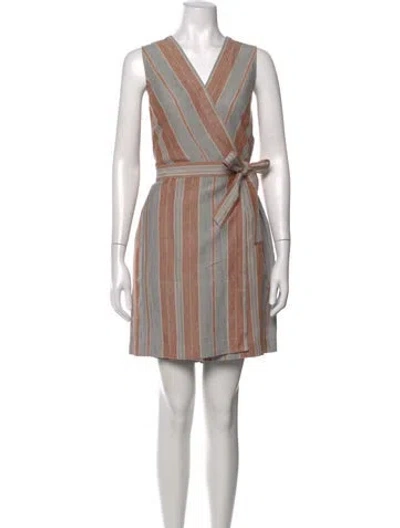 Pre-owned Lafayette 148 Striped V-neck Romper In Brown