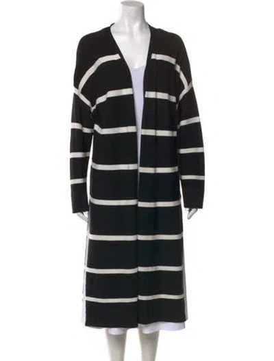 Pre-owned Lafayette 148 Striped V-neck Sweater In Black