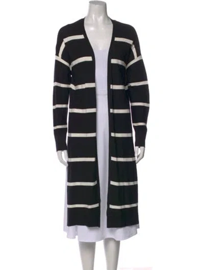 Pre-owned Lafayette 148 Striped V-neck Sweater In Black
