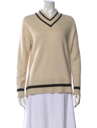 Pre-owned Lafayette 148 Striped V-neck Sweater In Neutral