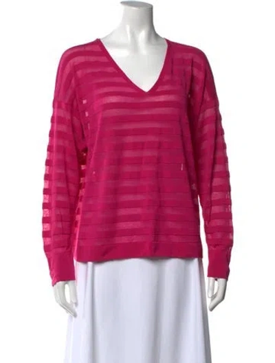 Pre-owned Lafayette 148 Striped V-neck Sweater In Pink