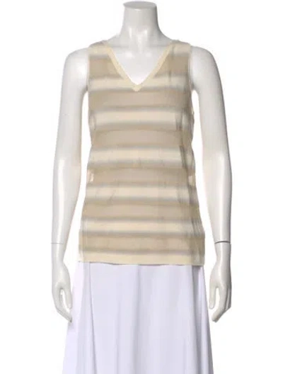 Pre-owned Lafayette 148 Striped V-neck Sweater W/ Tags In Neutral