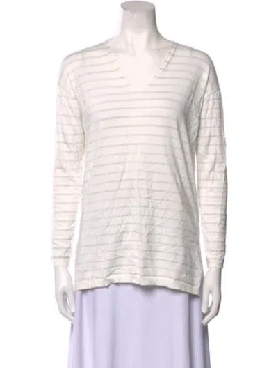 Pre-owned Lafayette 148 Striped V-neck Sweater W/ Tags In Neutral