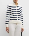 Lafayette 148 Striped Zip-front Cotton-silk Cardigan In Cloud Mult